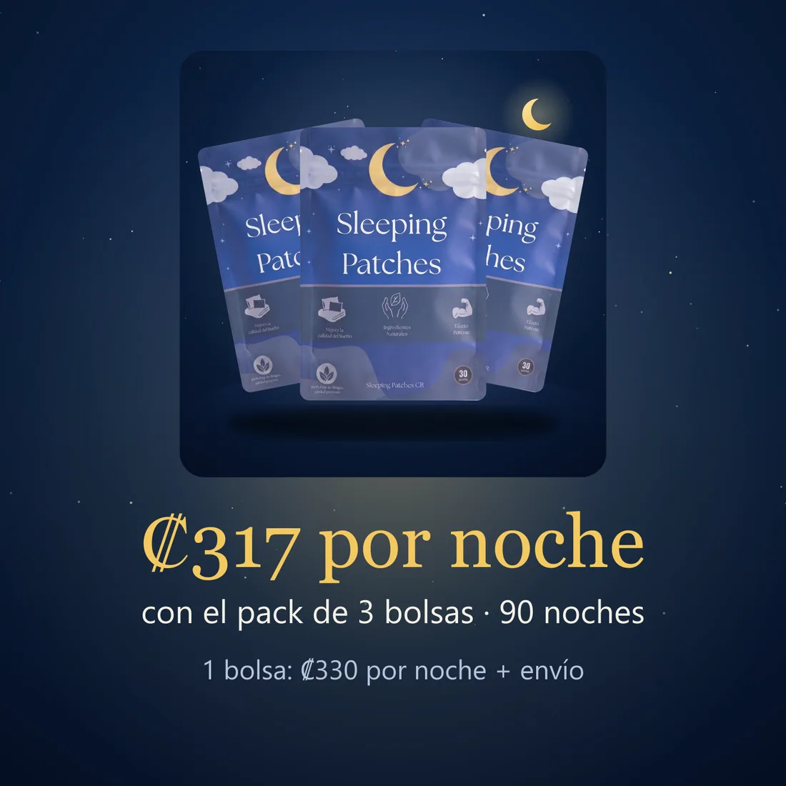 Con el pack de 3 bolsas te sale a ₡317 por noche